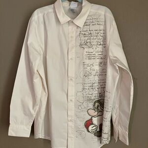 Disney White Artistic Men’s Casual Button Down Shirt 100% cotton size XL